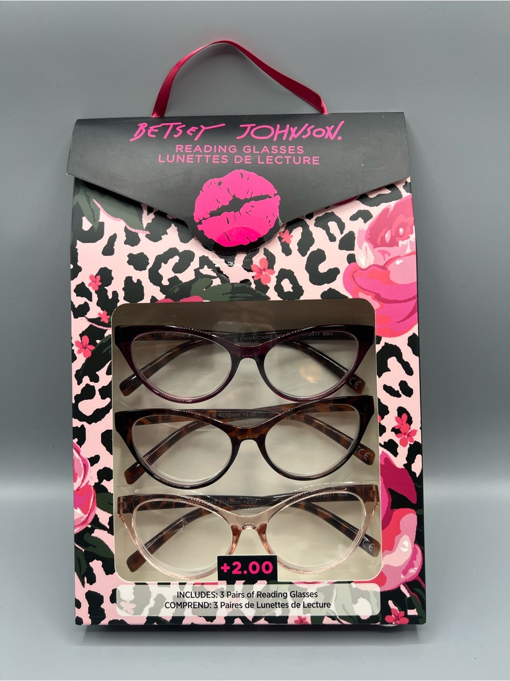 Betsey Johnson 3 Pairs Cat Eye Reading Glasses +2.00 New